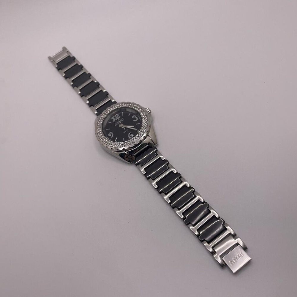 August Steiner AS8036BK Crystal Bezel Ceramic Link Silver Tone  Women’s Watch